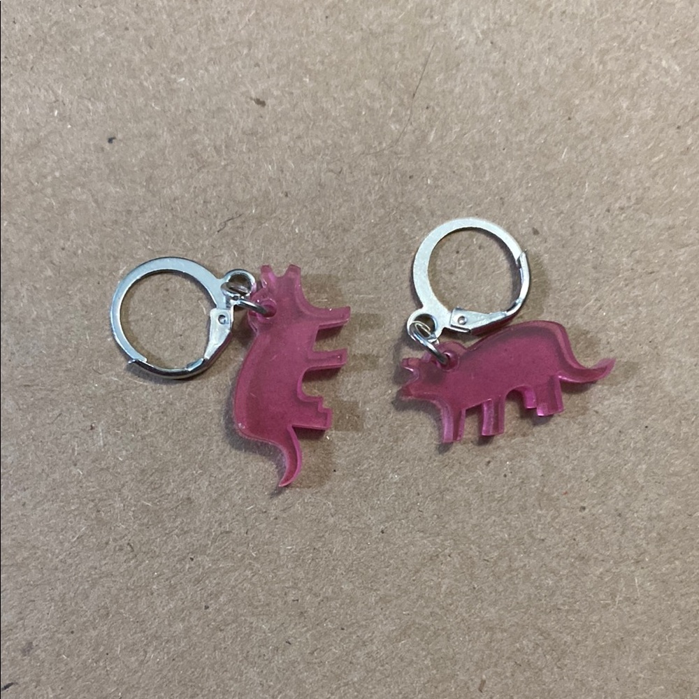 Pink Dinosaur Earrings